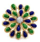 Vintage Italian Enamel and 0.08ctw Pave Diamond Brooch in 18K