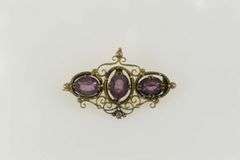 Gold Filled Victorian Sim. Amethyst Ornate Scroll Filigree Pin/Brooch