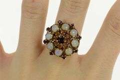 14K Yellow Gold 1960's Garnet Opal Ornate Domed Cocktail Ring