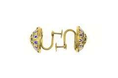 14K Yellow Gold Ornate Diamond Star Enamel Screw Back Earrings