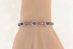 18K White Gold 3.80 Ctw Iolite Diamond Halo Pink Topaz Bracelet