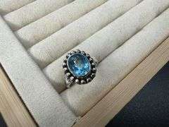 Sterling Silver Natural Gemstone Blue Topaz Ring Size 6
