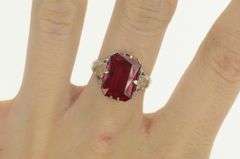 10K White Gold Art Deco Syn. Ruby Filigree Statement Ring