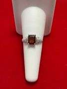 BRAND NEW 10k white gold diamond and garnet ring