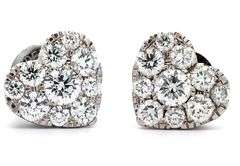 1.00ctw Diamond Cluster Heart Shaped Stud Earrings in 14K