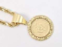 Charming 14K Yellow Gold 1945 Dos Y Medio Pesos Coin Pendant Necklace