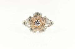 Sterling Silver Pave Encrusted Flower Two Tone Spinner Ring
