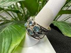 Sterling Silver Natural Gemstone Blue Topaz Ring Size 10