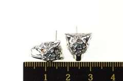 14K White Gold Ruby Eyed Leopard Cheetah Head Stud Earrings
