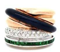 La Nouvelle Bague Diamond Tsavorite and Enamel Wide Band Ring in 18K