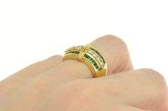 18K Yellow Gold 1.58 Ctw Emerald Diamond Wavy Band Ring