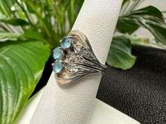 Sterling Silver Natural Gemstone Blue Topaz Ring Size 6