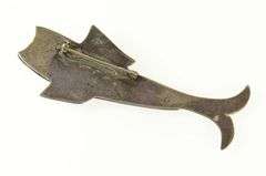 Sterling Silver Carved Wood Antique Fish Bass Fishing Pin/Brooch