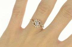 14K Yellow Gold 0.81 Ctw Diamond Swirl Halo Engagement Ring