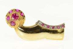 14K Yellow Gold Victorian Syn. Ruby Slipper Statement Pin/Brooch