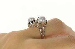 14K White Gold Ornate Pearl Two Stone Retro Statement Ring
