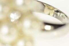 18K White Gold Pearl Diamond Retro Ornate Cluster Cocktail Ring