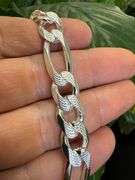 Men's 11.2mm .925 Sterling Silver Heavy Pave Figaro Chain Cuban Link Italy Necklace 24"