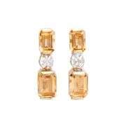 18 Kt Yellow Gold Plate 3.5 Ct Natural Citrine and Diamond  Earrings