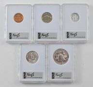 (5) 1958 PF DCAM PR70 Cent Nickel PR69 Dime, Quarter, Half Dollar NCGS
