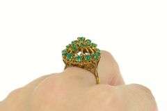 14K Yellow Gold 1960's Green Chrysoprase Retro Cocktail Ring