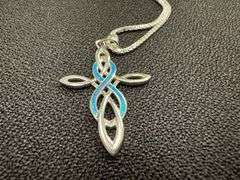 925 Sterling Silver Fashion Blue Synthetic Opal Cross Pendant Celtic Infinity Charm