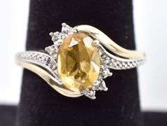 Sterling Silver Citrine and Diamond Ring