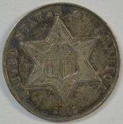 Original Uncirculated 1862 Three Cent Silver Piece. Full strike