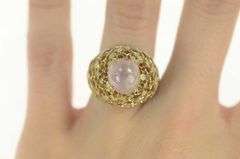 14K Yellow Gold Rose Quartz Opal Enamel Domed Cocktail Ring