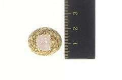 14K Yellow Gold Rose Quartz Opal Enamel Domed Cocktail Ring