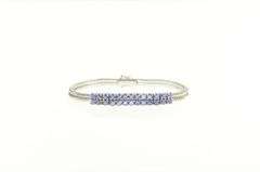 18K White Gold 4.00 Ctw Sapphire Squared Cluster Statement Bracelet