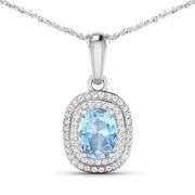 14KT White Gold 0.96ct Aquamarine and Diamond Pendant with Chain