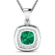 14KT White Gold 2.00ct Zambian Emerald and Diamond Pendant with Chain