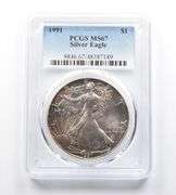 MS67 1991 American Silver Eagle PCGS Rainbow Peripheral Toning