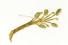 18K Yellow Gold Jade Diamond Retro Tree Statement Pin/Brooch