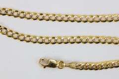 10k Yellow Gold Solid Pave Curb Link Chain 3.2mm Bracelet 8"