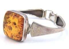 Vintage 925 sterling silver Amber cuff bangle