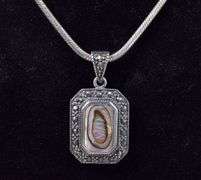 Sterling Silver Abalone and Marcasite Gemstone Pendant Necklace