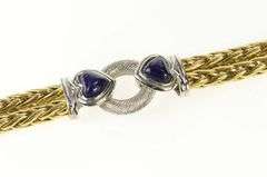 14K Yellow Gold Two Tone Lapis Lazuli Heart Wheat Chain Bracelet