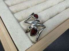 Sterling Silver Natural Gemstone Garnet Ring Size 6