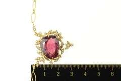 14K Yellow Gold 7.90 Ctw Pink Tourmaline Diamond Floral Chain Necklace