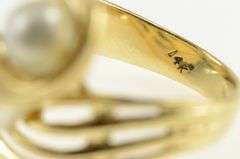 14K Yellow Gold 6.8mm Retro Pearl Wavy Curvy Bypass Cocktail Ring