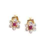 Beautiful 18 Kt Plate Natural Ruby and Diamond Earrings
