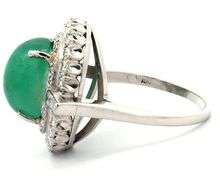 Vintage 5.00ct Emerald Cabochon and 1.25ctw Diamond Double Frame Ring in Platinum