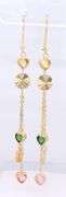 14kt Yellow gold heart shaped pink and green cubic zirconia dangle earrings