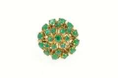 14K Yellow Gold 1960's Green Chrysoprase Retro Cocktail Ring
