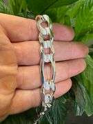 Men's 13.5mm .925 Sterling Silver Heavy Pave Figaro Chain Cuban Link Italy Necklace 24"