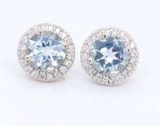 14kt White gold 2.50ctw aquamarine and diamond halo earrings