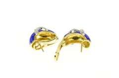 18K Yellow Gold Blue Enamel Diamond Criss Cross Statement Earrings