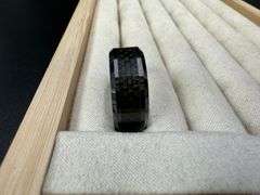 Men's Ceramic Black Carbon Fiber Inlay Wedding Band Comfort Fit Ring Size 7